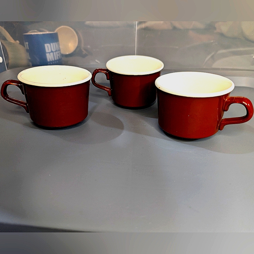 TST Taylor Smith Taylor USA vintage MCM‎ lot 3 stoneware brown/cream coffee mugs
